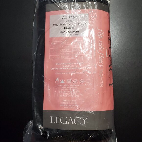 Legacy Footed Fleecy Tights, 2 Pack, Black and Raisin, Size B, NWOT - Picture 7 of 8